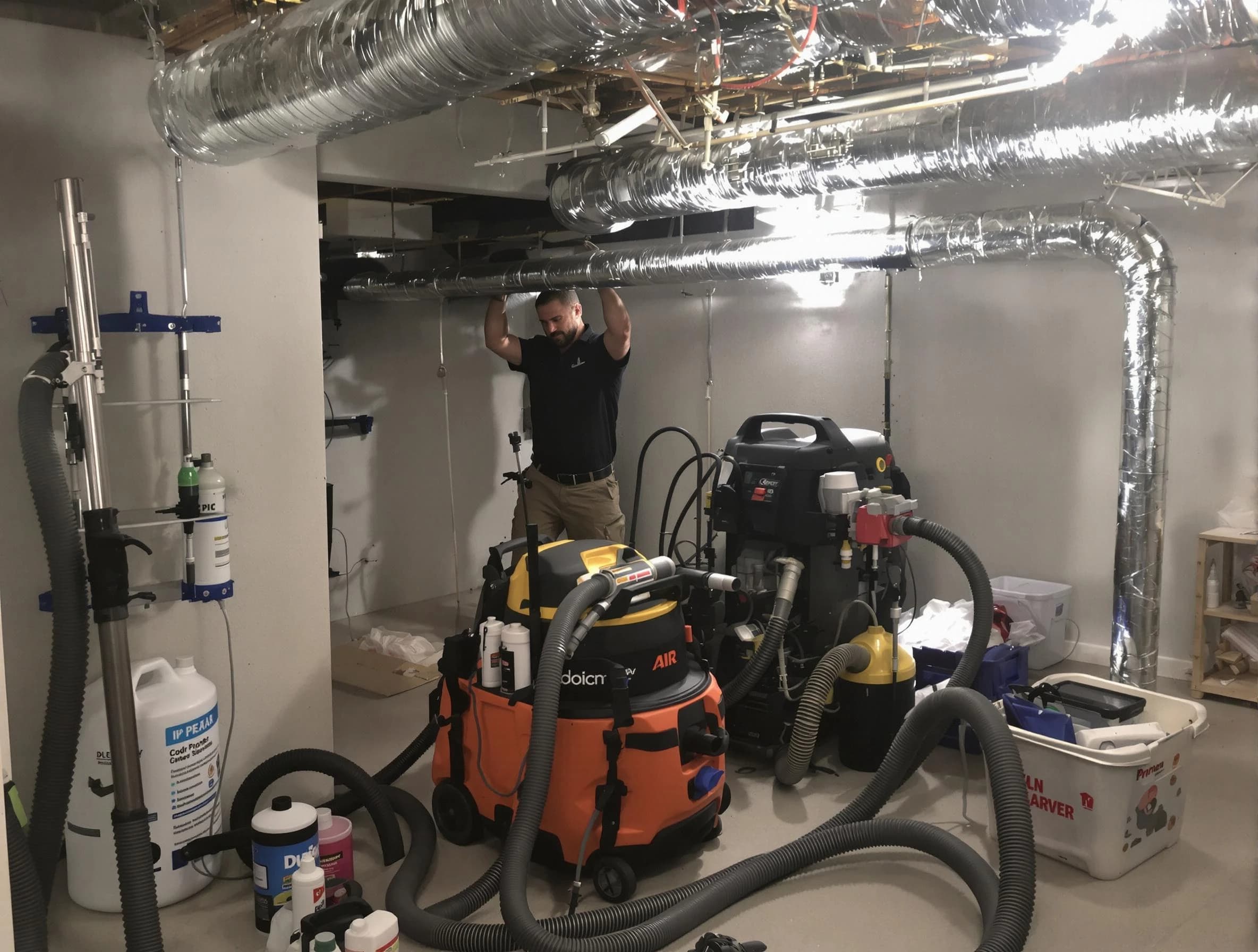Warr Acres Air Duct Cleaning specialist performing professional mold removal from air ducts using safety equipment in Warr Acres