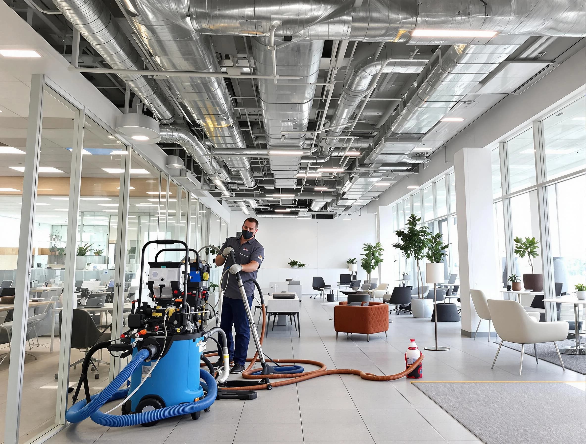 Warr Acres Air Duct Cleaning team conducting comprehensive commercial duct cleaning at a business location in Warr Acres